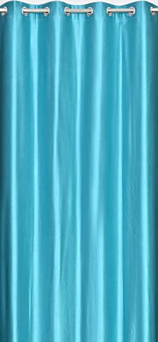 Image of 1 Piece Solid Eyelet Long Crush Polyester Home & Living Room Window Curtains - 5 Feet, Aqua Blue