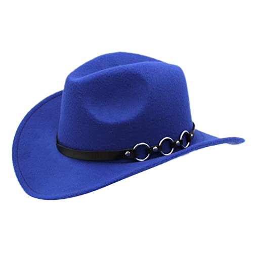 Wool Cowboy Hat For Men Fashion Pinch Front Roll Up Brim Western Cowgirl Hat O Rings Leather Band Cowboy Caps Wine Red #TOP6