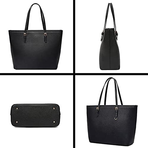 Black Handbag Women Tote Bag: Large Faux Leather Handbags for Lady Hand Bags Designer Shopper Big Fashion Adjustable Handle Bags with Zip Compartment PU Shoulder Bag for School Casual Work Travel