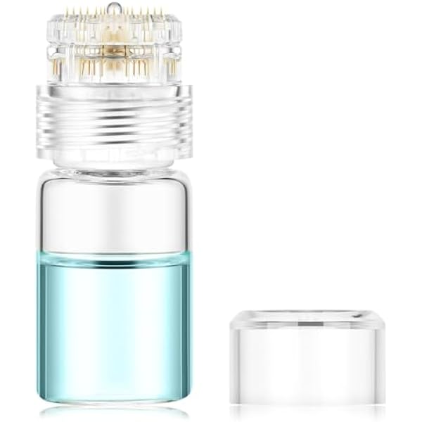 Microneedling Stamp, Mikroigły Stamp z 1,0 mm Tytan, Mikroneedling Derma Roller Twarzy, Mikroigły Titanium Broda Roller, Needle 20 Pin z Wypełnianą Butelką Serum