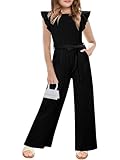 Yoklass Romper for Little Girl Round Neck Cap Sleeve Outfit Elegant Lightweight Black Jumpsuit 5-6 Years