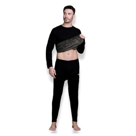 TFAOOSHIN | Mens | Thermal Set (Top and Bottom) | Fur Inside | Round Neck | Full Sleeves | Black | 40 | 100cms | 2XL Size