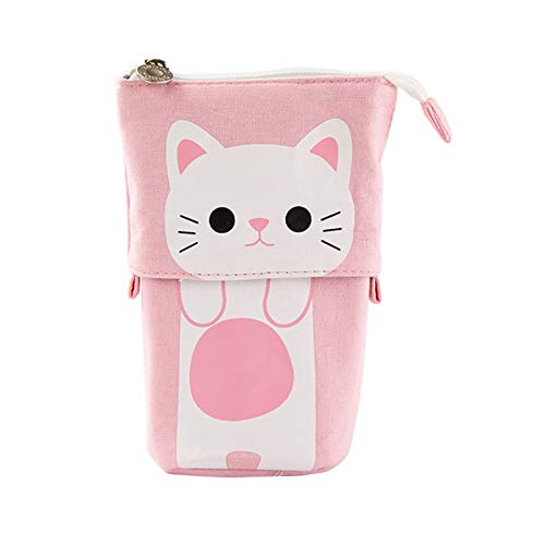 Télescopique Crayon Sac Pochette Porte-stylo Permanent Toile Chat Mignon Dessin Animé Crayon/Stylos Papeterie Organisateur Boîte Avec Fermeture À Glissière - Chat Blanc