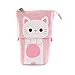 Produktbild Store Federmäppchen,Teleskop-Bleistift-Beutel-Tasche Stehen Stifthalter Leinwand nette Katze-Karikatur-Bleistift/Kugelschreiber Briefpapier Organizer Box mit Reißverschluss - weiße Katze