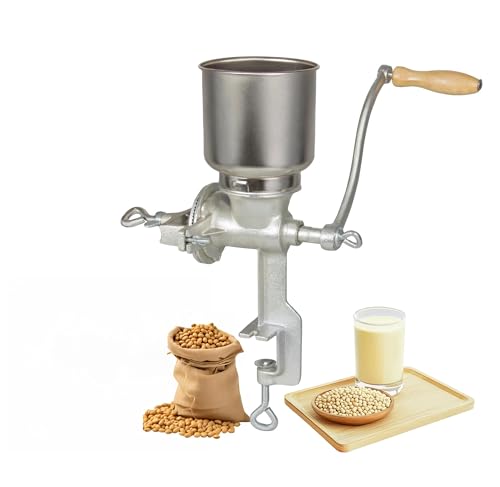 Vietora Eud High Hopper Cast Iron Manual Grain Mill-Heavy Duty Grain Grinder, Coffee Grinder-Dry&Wet Grinding for Wheat,Grain,Corn and Flours, Silver