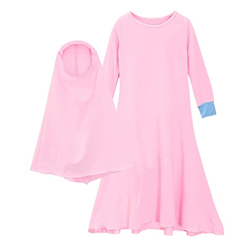 Kids Prayer Dress Muslim Clothes for Girls Long Sleeve Ramadan Abaya with Hijab Maxi Islamic Eid Outfits Set 2pcs