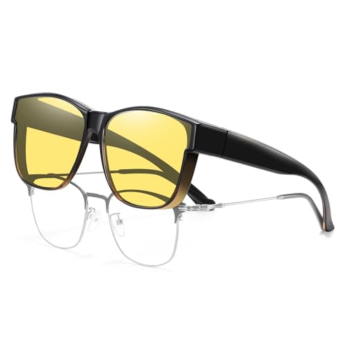Image of HAOLOTA Night Vision Driving Over Glasses, Polarized Nighttime Glasses Men Women Anti Glare Yellow Tinted Lens