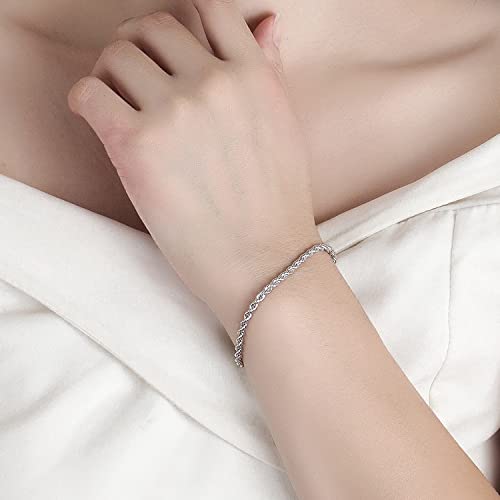 Men Diamond Cut 925 Sterling Silver 3mm Twist Rope Chain Bracelets Women Bangle Clasp Rope Box Chain link 6.3" 6.7" 7" 7.5" 8" 8.5" 9" Cuff Jewelry Gifts4