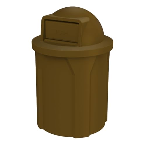 Sturdy Essentials 42 Gallon Circle 100% Recycled Plastic Heavy Duty Outdoor Commercial Trash Can with Push Open Dome Lid and Internal Liner Great for Schools and Businesses - Brown