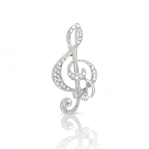 Rhinestone Music Note Brooch for Women Sparkling Crystal Note Treble Clef Brooch Pin Fashion Music Enthusiast Pin Elegant Clothing Hat Bag Skirt Accessories Christmas Birthday Party Jewelry (Silver)