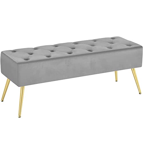 Reviews y listado de Bancos para sentarse de metal los más solicitados. 33 Yaheetech - Banco otomano Moderno de Terciopelo tapizado con Patas de Metal Dorado y Asiento Acolchado Gris