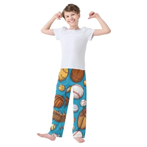 ZZXXB Baseball Pattern Boys Long Pants Soft Trousers Elastic Waist Kids Lounge Bottoms with Pockets S-XL3