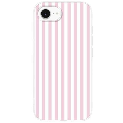 Mouzor Cute Striped Phone Case Compatible with iPhone 16e, Girly iPhone 17e Cases, Aesthetic Design Soft Clear TPU Shockproof Slim Cover for Girls Women, Pink