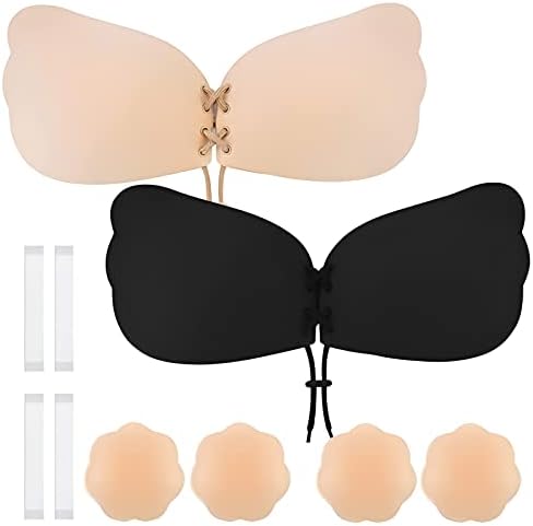 RURING 4 Pairs Strapless Bras for Women,Sticky Bra Invisible Lifting Bra, Self Adhesive Reusable Backless Bras for Women