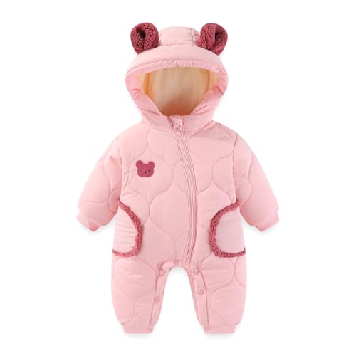 JiAmy Combinaison Bebe Hiver, Unisexe Polaire Combinaison Pilote Bébé à Capuche, Manches Longues Ours Garçons Body Filles Grenouillère pour 12-18 mois