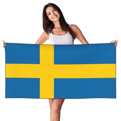 Evengigy Toalla de playa grande con estampado de bandera sueca, toalla de piscina, toalla de natación suave para adultos, hombres y mujeres, 27.5 x 55 pulgadas