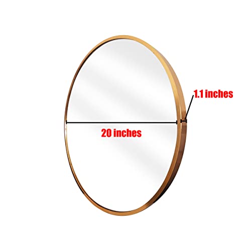 QKA Wall Mirrors 20Inch Round Circle Gold WallMounted Mirror with