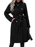  seiveini Manteau Femme Hiver Long Manteaux en Laine Chaud à Double Boutonnage Trench Chic et Élégant Coupe-Vent Classique A Noir M