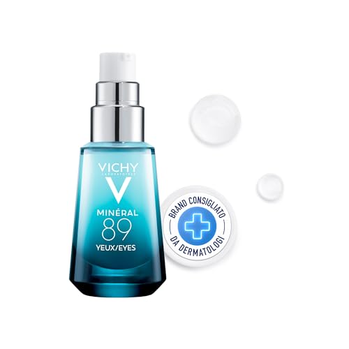 Vichy Minéral 89, Gel Occhi Fortificante, Per Tutti i Tipi di Pelle, 8H di Idratazione, Riduce Borse, Occhiaie e Linee Sottili, Con Caffeina, Acido Ialuronico e Acqua Vulcanica, 15 ml