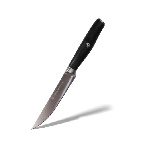 Image of CUMIN CO. 5 Inch Steak Knife | Premium High Carbon Stainless Steel Serrated Kitchen Knife | Premium Table Knife for Steak, Meat, Chicken & Pizza