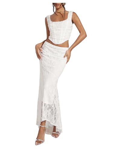 WDIRARA Women's Floral Lace Bodycon Fishtail Skirt Asymmetrical Maxi Skirts