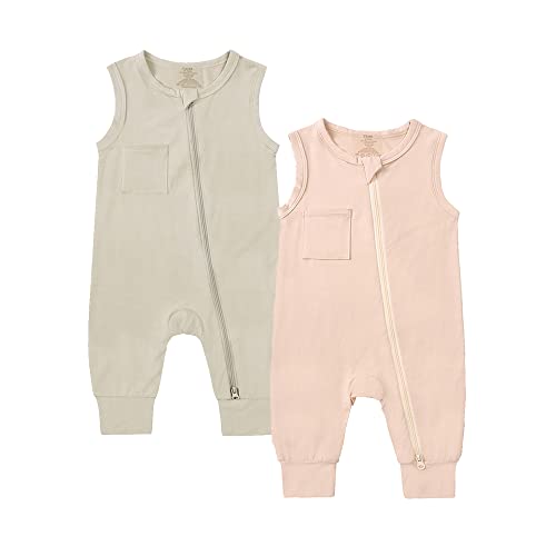 Image of JunNeng Baby Girl 2 Pack Rayon of Bamboo Romper Sleeper Infant Sleeveless 2 Way Zipper Footless Summer Outfit Grey+Apricot 3-6 Months
