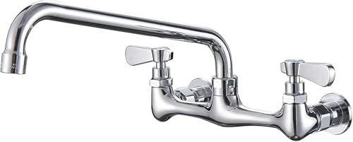 BWE Kitchen Faucet Wall Mount 2 Handles Commercial Sink Faucet with 16 Inch Swivel Spout Kitchen Faucets, Utility Laundry Faucet Restaurant Chrome Solid Brass Mixer Tap