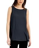 Eileen Fisher Womens Silk Boat Neck Sleeveless Top Grpht 2XS