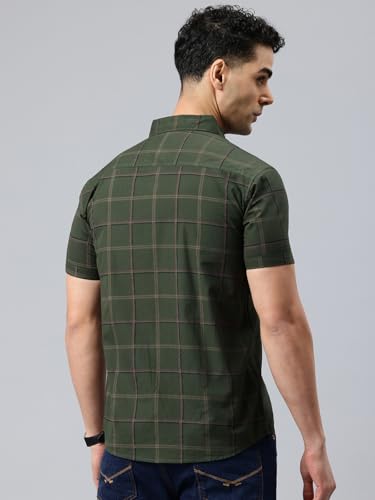 Image of Majestic Man Men Comfort Slim Fit Checked Pure Cotton Half Sleeve Casual Shirt