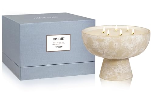 BLUEME Spiritual Palo Santo Vetiver 6 Wick Refillable Wellness Candle Contains Essential Oil Sustainable Hand Finished Hand Poured Premium Luxury Ceramic Natural Cotton Wick Soy Wax Blend
