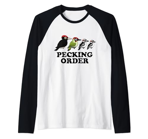 Cute Cartoon Woodpeckers Pecking Order Funny Birder Raglan Baseball Tee