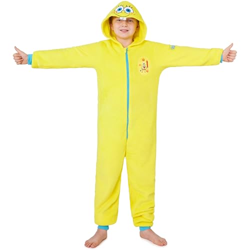 SPONGEBOB SQUAREPANTS One-Piece Pajamas for Kids 514 years Hooded Fleece Jumpsuit Loungewear Gifts for Girls Boys (13-14 Years Yellow)