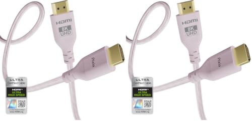 Image of Pixio Pink 8K HDMI 2.1 Cable Ultra Certified Ultra High Speed 10FT 8K 60Hz 4K 120Hz Nylon Braided, Gold Plated Connector, Anti-Breakage, HDR10+, dtsx, eARC, HDCP, Dolby Compatible (Pack of 2)