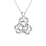 EVER FAITH Women's 925 Sterling Silver Good Luck 3 Love Heart Celtic Knot Simple Pendant Necklace