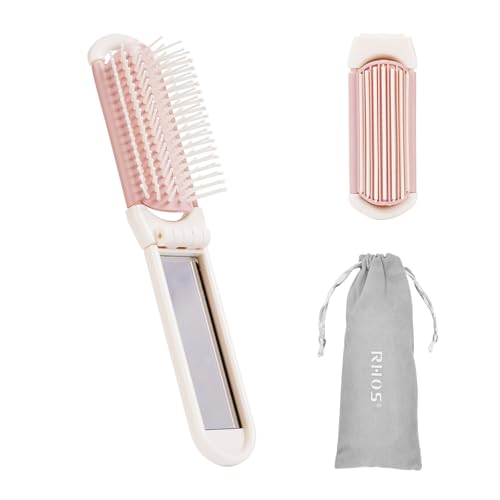 RHOS Folding Brush with Mirror for Women, Girls -...