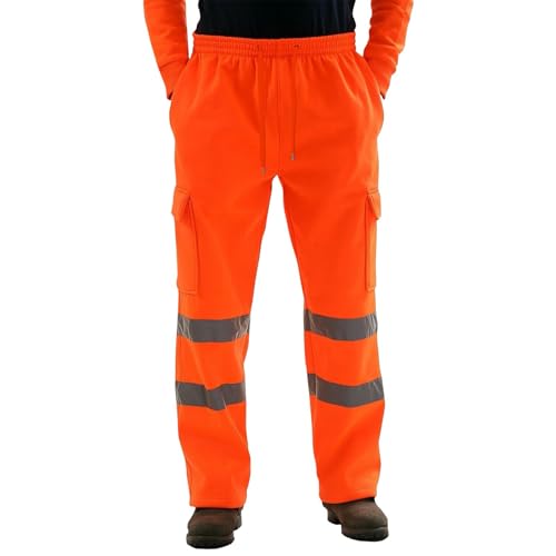 WENKOMG1 Mens Hi Vis Safety Contrast Work Open Bottom Pants with Pockets and Reflective Tape, M-4XL