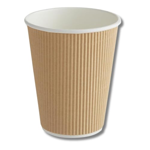 GRADISCO 50 Bicchieri in Cartoncino Ondulato Kraft Doppia Parete da 360 ml/12oz Riciclabile Rivestimento in PE Adatto per Bevande Calde Cappuccino Thè Cioccolata Monouso (50)