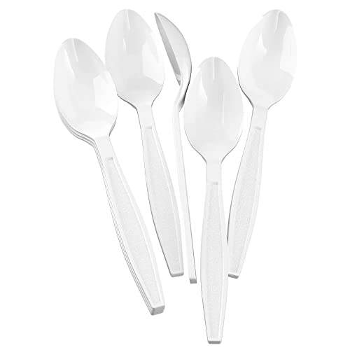 100 Plastic Spoons Heavyweight | 6" White Teaspoons Plastic Disposable Spoons Heavy Duty Utensils | Strong Durable Plasticware Cutlery | For Celebrations, Parties, Travels, Events, And Everyday Use #TOP2