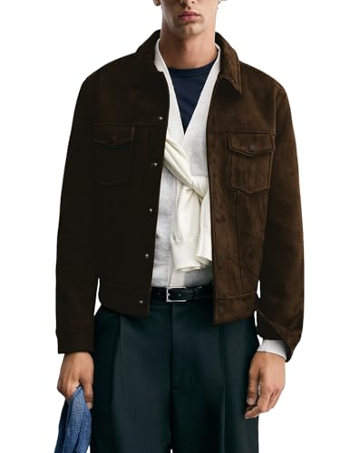 Men's Vintage Suede Blazer Jacket Slim Fit Faux Leather Casual Sports Coat for Wedding Party