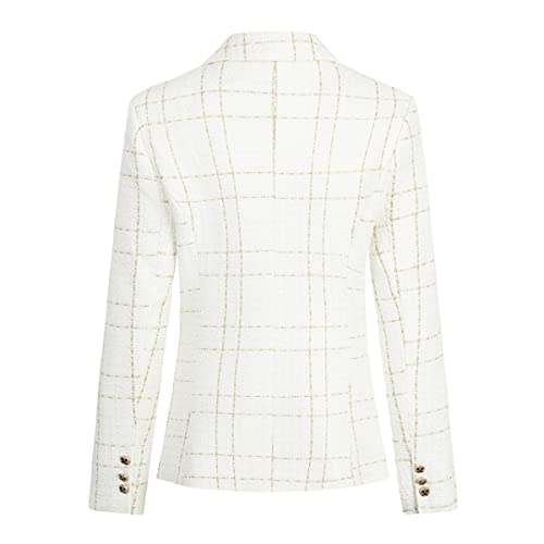Women's Business Suit Plaid 2 Pieces Blazer Jacket Coat And Skirt Set White #TOP3