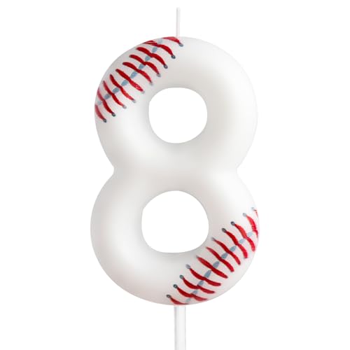 ZHIHUI Birthday Candle, Baseball Birthday Number Candles, Baseball Themed Candle Cake Topper for Boys Girls Kids Birthday Cake Topper Reunions Theme Party Supplies (Number 8)
