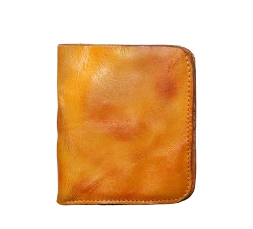 Wallet Vegetable Tanned Leather Wallet Retro Hand-Rubbed Old Wrinkled Multi-Card Slot Zipper Wallet(Yellow)