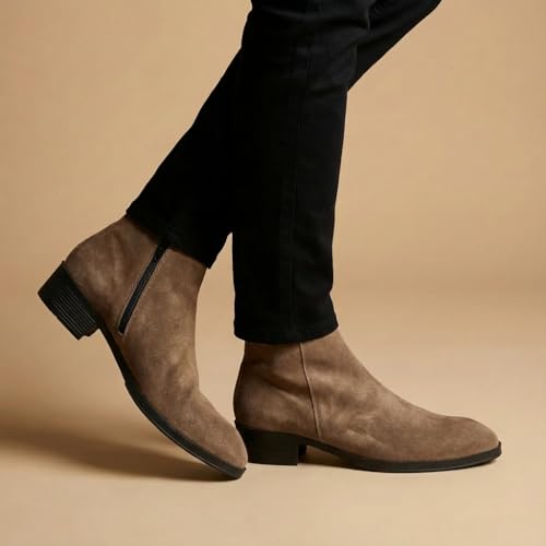 Image of Big Fox Men's Premium Suede Cuban Boots | Stylish Ankle-Length Casual Boots | Lightweight & Comfortable