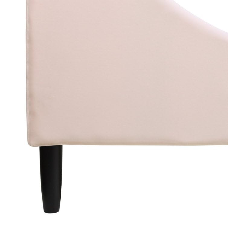 Image of HITHOS Solid Wood Modern Upholstered Queen Size Bed with Wingback Headboard | Wooden Double Bed Cot Palang Without Storage (Light Blush Pink) 1 Year Warranty
