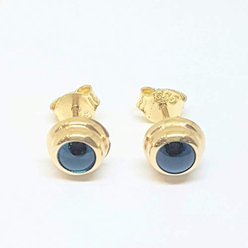 Blue Evil Eye Stud Earrings for Women 14K Real Solid Gold Dainty Tiny Greek Eye Turkish Nazar protection
