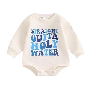 YOKJZJD Newborn Baby Girl Boy Baptism Outfits Straight Outta Holy Water Bubble Romper Sweatshirt Fall Christening Bodysuit