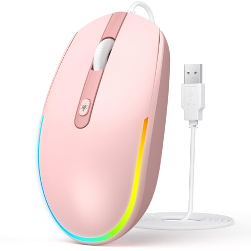Seenda Souris Filaire rétroéclairée à LED RVB avec câble USB de 1,5 m, 1600 dpi, silencieuse, Ergonomique, Portable, Souris Filaire pour Tous Les...