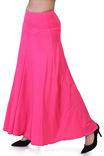 Image of Women's Solid High Waist Flared Classic Maxi Skirt | Stretchable Flared Viscose Skirt for Ladies | Foldover Waistband | Festive, Party, Lounge & Casual Wear