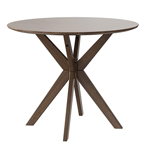 Giantex 36 Inch Round Wood Dining Table, Farmhouse Kitchen Table With Intersecting Pedestal Base & Adjustable Foot Pads, Vintage Coffee Table W/Tabletop & Solid Wood Legs, Modern Side Table, Walnut #TOP10