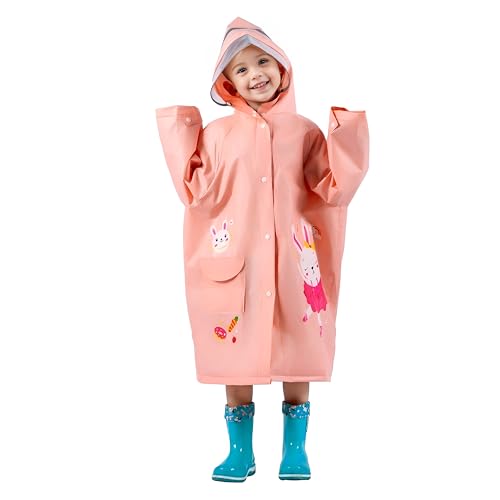 amo nenes Chubasquero Ligero Niños Niñas, Impermeable EVA Poncho de Lluvia Reutilizable con Funda para Mochila de Dibujos Animados, Deportivo, Unisex, 1-12 Años, M Conejo
